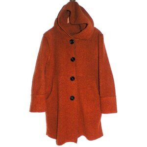 Women's One Size Mohair Distressed Sweater Jacket Hood Pumpkin Deep Orange